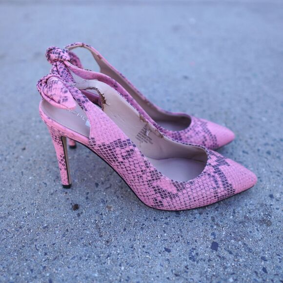 BCBGeneration Henaya Pink Snake Print Slingback Heels 9.5M Bow Detail - Picture 6 of 13